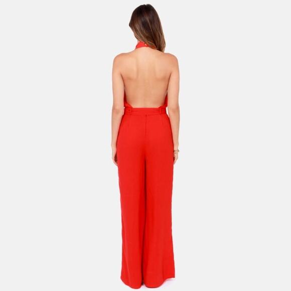 Lulus Red Halter Backless Sleeveless Jumpsuit Pants Cocktail - Picture 11 of 12